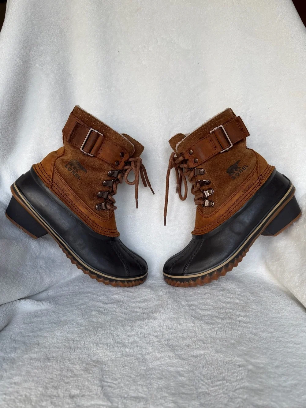 Sorel Fancy Lace II Womens Boots 6 Brown Waterproof Leather Lace Up Duck